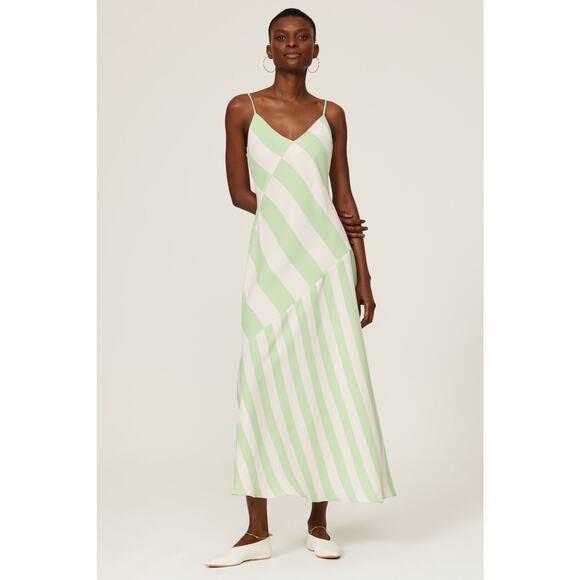 Saunders Collective Mint Imman Striped Sleeveless V-Neck Slip Midi Dress Size 12 - Picture 1 of 13